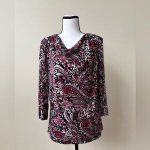 Briggs New York Red and Black Paisley Blouse